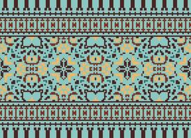 Cross Stitch Embroidery. Ethnic Patterns. Native Style. Traditional Design for texture, textile, fabric, clothing, Knitwear, print. Geometric Pixel Horizontal Seamless Vector. vector