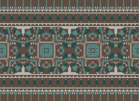 Cross Stitch Border. Embroidery Cross Stitch. Ethnic Patterns. Geometric Ethnic Indian pattern. Native Ethnic pattern.Texture Textile Fabric Clothing Knitwear print. Pixel Horizontal Seamless Vector. vector