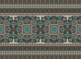 Cross Stitch Border. Embroidery Cross Stitch. Ethnic Patterns. Geometric Ethnic Indian pattern. Native Ethnic pattern.Texture Textile Fabric Clothing Knitwear print. Pixel Horizontal Seamless Vector. vector