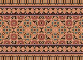 Pixel Cross Stitch pattern with Floral Designs. Traditional cross stitch needlework. Geometric Ethnic pattern, Embroidery, Textile ornamentation, fabric, Hand stitched pattern, pixel art. vector