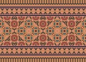 Pixel Cross Stitch pattern with Floral Designs. Traditional cross stitch needlework. Geometric Ethnic pattern, Embroidery, Textile ornamentation, fabric, Hand stitched pattern, pixel art. vector