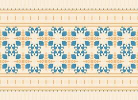 Cross Stitch Border. Embroidery Cross Stitch. Ethnic Patterns. Geometric Ethnic Indian pattern. Native Ethnic pattern.Texture Textile Fabric Clothing Knitwear print. Pixel Horizontal Seamless Vector. vector