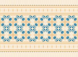 Cross Stitch Border. Embroidery Cross Stitch. Ethnic Patterns. Geometric Ethnic Indian pattern. Native Ethnic pattern.Texture Textile Fabric Clothing Knitwear print. Pixel Horizontal Seamless Vector. vector