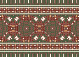 Cross Stitch Border. Embroidery Cross Stitch. Ethnic Patterns. Geometric Ethnic Indian pattern. Native Ethnic pattern.Texture Textile Fabric Clothing Knitwear print. Pixel Horizontal Seamless Vector. vector