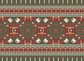 Cross Stitch Border. Embroidery Cross Stitch. Ethnic Patterns. Geometric Ethnic Indian pattern. Native Ethnic pattern.Texture Textile Fabric Clothing Knitwear print. Pixel Horizontal Seamless Vector. vector