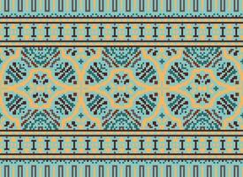Cross Stitch Embroidery. Ethnic Patterns. Native Style. Traditional Design for texture, textile, fabric, clothing, Knitwear, print. Geometric Pixel Horizontal Seamless Vector. vector