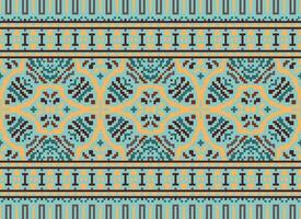 Cross Stitch Embroidery. Ethnic Patterns. Native Style. Traditional Design for texture, textile, fabric, clothing, Knitwear, print. Geometric Pixel Horizontal Seamless Vector. vector