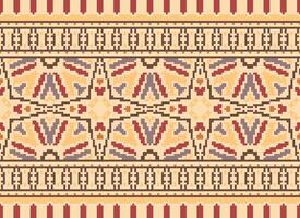 Cross Stitch Border. Embroidery Cross Stitch. Ethnic Patterns. Geometric Ethnic Indian pattern. Native Ethnic pattern.Texture Textile Fabric Clothing Knitwear print. Pixel Horizontal Seamless Vector. vector