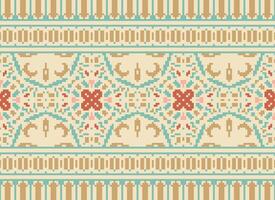 Cross Stitch Embroidery. Ethnic Patterns. Native Style. Traditional Design for texture, textile, fabric, clothing, Knitwear, print. Geometric Pixel Horizontal Seamless Vector. vector