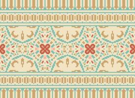 Cross Stitch Embroidery. Ethnic Patterns. Native Style. Traditional Design for texture, textile, fabric, clothing, Knitwear, print. Geometric Pixel Horizontal Seamless Vector. vector