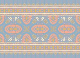 Cross Stitch Border. Embroidery Cross Stitch. Ethnic Patterns. Geometric Ethnic Indian pattern. Native Ethnic pattern.Texture Textile Fabric Clothing Knitwear print. Pixel Horizontal Seamless Vector. vector