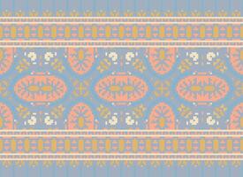 Cross Stitch Border. Embroidery Cross Stitch. Ethnic Patterns. Geometric Ethnic Indian pattern. Native Ethnic pattern.Texture Textile Fabric Clothing Knitwear print. Pixel Horizontal Seamless Vector. vector