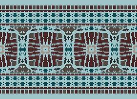 Cross Stitch Border. Embroidery Cross Stitch. Ethnic Patterns. Geometric Ethnic Indian pattern. Native Ethnic pattern.Texture Textile Fabric Clothing Knitwear print. Pixel Horizontal Seamless Vector. vector