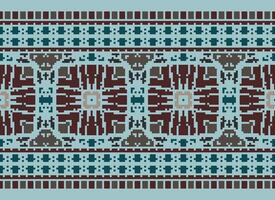 Cross Stitch Border. Embroidery Cross Stitch. Ethnic Patterns. Geometric Ethnic Indian pattern. Native Ethnic pattern.Texture Textile Fabric Clothing Knitwear print. Pixel Horizontal Seamless Vector. vector