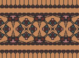 Cross Stitch Embroidery. Ethnic Patterns. Native Style. Traditional Design for texture, textile, fabric, clothing, Knitwear, print. Geometric Pixel Horizontal Seamless Vector. vector