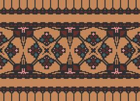 Cross Stitch Embroidery. Ethnic Patterns. Native Style. Traditional Design for texture, textile, fabric, clothing, Knitwear, print. Geometric Pixel Horizontal Seamless Vector. vector