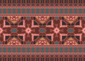 Cross Stitch Embroidery. Ethnic Patterns. Native Style. Traditional Design for texture, textile, fabric, clothing, Knitwear, print. Geometric Pixel Horizontal Seamless Vector. vector