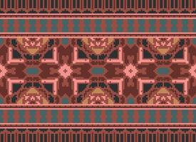 Cross Stitch Embroidery. Ethnic Patterns. Native Style. Traditional Design for texture, textile, fabric, clothing, Knitwear, print. Geometric Pixel Horizontal Seamless Vector. vector