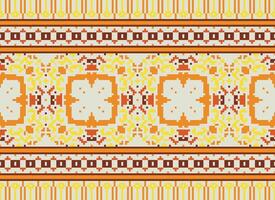 Cross Stitch Embroidery. Ethnic Patterns. Native Style. Traditional Design for texture, textile, fabric, clothing, Knitwear, print. Geometric Pixel Horizontal Seamless Vector. vector