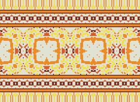 Cross Stitch Embroidery. Ethnic Patterns. Native Style. Traditional Design for texture, textile, fabric, clothing, Knitwear, print. Geometric Pixel Horizontal Seamless Vector. vector