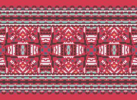 Cross Stitch Border. Embroidery Cross Stitch. Ethnic Patterns. Geometric Ethnic Indian pattern. Native Ethnic pattern.Texture Textile Fabric Clothing Knitwear print. Pixel Horizontal Seamless Vector. vector