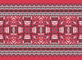 Cross Stitch Border. Embroidery Cross Stitch. Ethnic Patterns. Geometric Ethnic Indian pattern. Native Ethnic pattern.Texture Textile Fabric Clothing Knitwear print. Pixel Horizontal Seamless Vector. vector