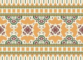 Cross Stitch Border. Embroidery Cross Stitch. Ethnic Patterns. Geometric Ethnic Indian pattern. Native Ethnic pattern.Texture Textile Fabric Clothing Knitwear print. Pixel Horizontal Seamless Vector. vector