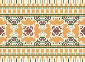 Cross Stitch Border. Embroidery Cross Stitch. Ethnic Patterns. Geometric Ethnic Indian pattern. Native Ethnic pattern.Texture Textile Fabric Clothing Knitwear print. Pixel Horizontal Seamless Vector. vector