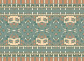 Cross Stitch Border. Embroidery Cross Stitch. Ethnic Patterns. Geometric Ethnic Indian pattern. Native Ethnic pattern.Texture Textile Fabric Clothing Knitwear print. Pixel Horizontal Seamless Vector. vector
