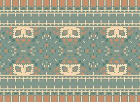 Cross Stitch Border. Embroidery Cross Stitch. Ethnic Patterns. Geometric Ethnic Indian pattern. Native Ethnic pattern.Texture Textile Fabric Clothing Knitwear print. Pixel Horizontal Seamless Vector. vector