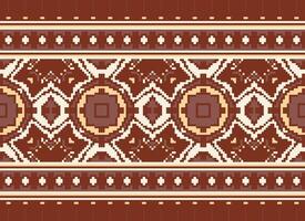 Cross Stitch Border. Embroidery Cross Stitch. Ethnic Patterns. Geometric Ethnic Indian pattern. Native Ethnic pattern.Texture Textile Fabric Clothing Knitwear print. Pixel Horizontal Seamless Vector. vector