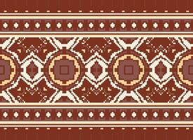 Cross Stitch Border. Embroidery Cross Stitch. Ethnic Patterns. Geometric Ethnic Indian pattern. Native Ethnic pattern.Texture Textile Fabric Clothing Knitwear print. Pixel Horizontal Seamless Vector. vector