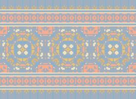 Ethnic geometric fabric pattern Cross Stitch.Ikat embroidery Ethnic oriental Pixel pattern blue background. Abstract,vector,illustration. Texture,clothing,frame,decoration,motifs,silk wallpaper. vector