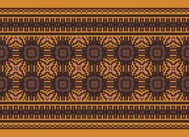 Pixel Cross Stitch pattern with Floral Designs. Traditional cross stitch needlework. Geometric Ethnic pattern, Embroidery, Textile ornamentation, fabric, Hand stitched pattern, pixel art. vector