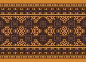 Pixel Cross Stitch pattern with Floral Designs. Traditional cross stitch needlework. Geometric Ethnic pattern, Embroidery, Textile ornamentation, fabric, Hand stitched pattern, pixel art. vector