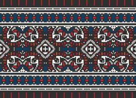 Cross Stitch Border. Embroidery Cross Stitch. Ethnic Patterns. Geometric Ethnic Indian pattern. Native Ethnic pattern.Texture Textile Fabric Clothing Knitwear print. Pixel Horizontal Seamless Vector. vector