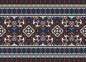 Cross Stitch Border. Embroidery Cross Stitch. Ethnic Patterns. Geometric Ethnic Indian pattern. Native Ethnic pattern.Texture Textile Fabric Clothing Knitwear print. Pixel Horizontal Seamless Vector. vector