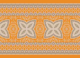Pixel Cross Stitch pattern with Floral Designs. Traditional cross stitch needlework. Geometric Ethnic pattern, Embroidery, Textile ornamentation, fabric, Hand stitched pattern, pixel art. vector