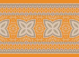 Pixel Cross Stitch pattern with Floral Designs. Traditional cross stitch needlework. Geometric Ethnic pattern, Embroidery, Textile ornamentation, fabric, Hand stitched pattern, pixel art. vector