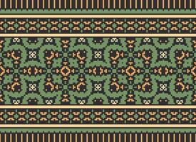 Pixel Ethnic pattern vector background. seamless pattern traditional, Design for background, wallpaper, Batik, fabric, carpet, clothing, wrapping, and textile.ethnic pattern Vector illustration.