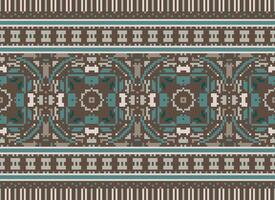 Cross Stitch Border. Embroidery Cross Stitch. Ethnic Patterns. Geometric Ethnic Indian pattern. Native Ethnic pattern.Texture Textile Fabric Clothing Knitwear print. Pixel Horizontal Seamless Vector. vector