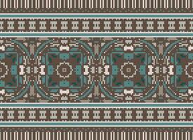 Cross Stitch Border. Embroidery Cross Stitch. Ethnic Patterns. Geometric Ethnic Indian pattern. Native Ethnic pattern.Texture Textile Fabric Clothing Knitwear print. Pixel Horizontal Seamless Vector. vector