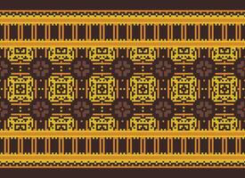 Pixel Cross Stitch pattern with Floral Designs. Traditional cross stitch needlework. Geometric Ethnic pattern, Embroidery, Textile ornamentation, fabric, Hand stitched pattern, pixel art. vector