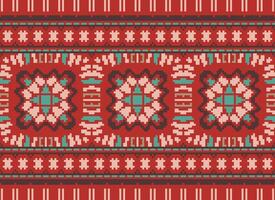 Cross Stitch Embroidery. Ethnic Patterns. Native Style. Traditional Design for texture, textile, fabric, clothing, Knitwear, print. Geometric Pixel Horizontal Seamless Vector. vector