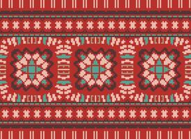 Cross Stitch Embroidery. Ethnic Patterns. Native Style. Traditional Design for texture, textile, fabric, clothing, Knitwear, print. Geometric Pixel Horizontal Seamless Vector. vector