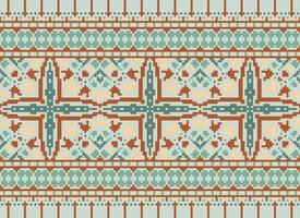 Ethnic geometric fabric pattern Cross Stitch.Ikat embroidery Ethnic oriental Pixel pattern blue background. Abstract,vector,illustration. Texture,clothing,frame,decoration,motifs,silk wallpaper. vector