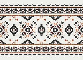 Cross Stitch pattern with Floral Designs. Traditional cross stitch needlework. Geometric Ethnic pattern, Embroidery, Textile ornamentation, fabric, Hand stitched pattern, Cultural stitching pixel art. vector