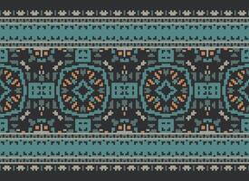 Pixel Cross Stitch pattern with Floral Designs. Traditional cross stitch needlework. Geometric Ethnic pattern, Embroidery, Textile ornamentation, fabric, Hand stitched pattern, pixel art. vector