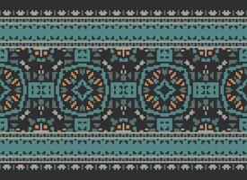 Pixel Cross Stitch pattern with Floral Designs. Traditional cross stitch needlework. Geometric Ethnic pattern, Embroidery, Textile ornamentation, fabric, Hand stitched pattern, pixel art. vector