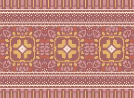 Pixel Ethnic pattern vector background. seamless pattern traditional, Design for background, wallpaper, Batik, fabric, carpet, clothing, wrapping, and textile.ethnic pattern Vector illustration.